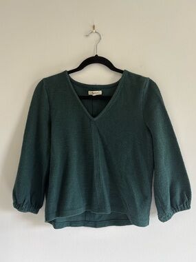 Madewell Deep Emerald 100% cotton Knit Top with Textured Trim size M